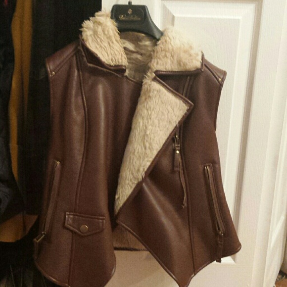 New York & Company Outerwear - Leather and fur vest