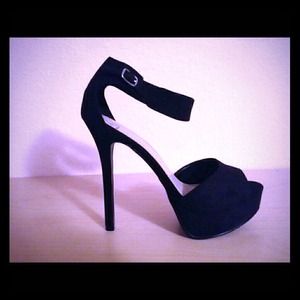 Black suede high heels