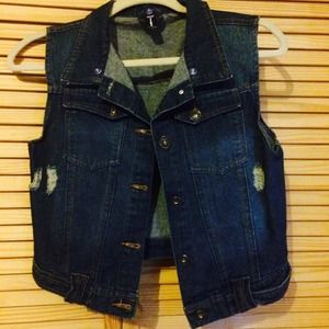 Dark Blue sleeveless Jean Jacket