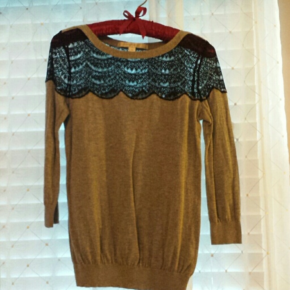 Beautiful open weave black lace&Heather sweater