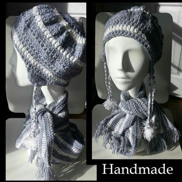 Handmade crochet scarf and hat set