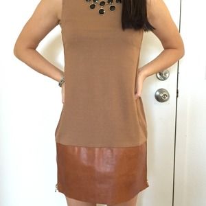 BNWT tan Ted Baker dress with leather panel