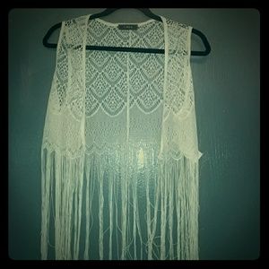 Cream fringe vest