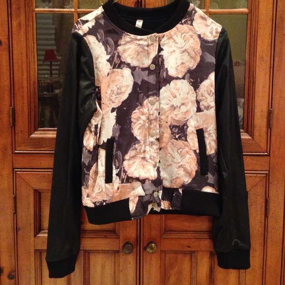 Gypsy junkies Jackets & Blazers - Floral and vegan leather bomber snap jacket
