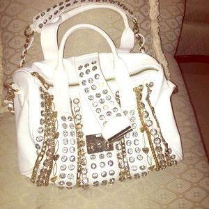 White and gold bling bag