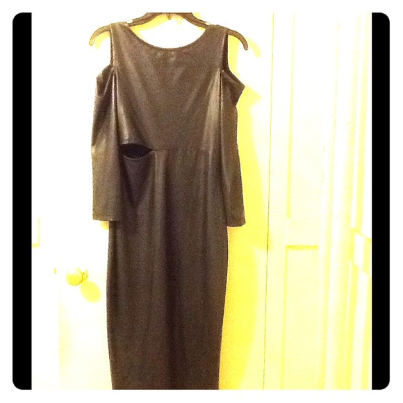 Black bodycon leather like dress