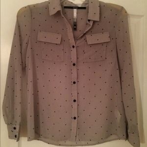 Cute grey and navy blue polka dot top