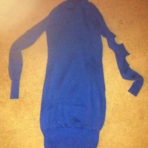 Glittery blue sweater dress with slits on sleeves