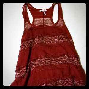 Maroon sheer lace tank