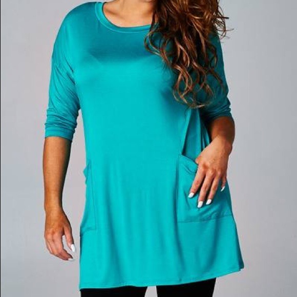 Teal Back Button Tunic - plus size - 2x