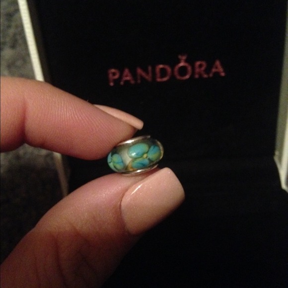 Pandora Glass Charm - Clear w/ Flower
