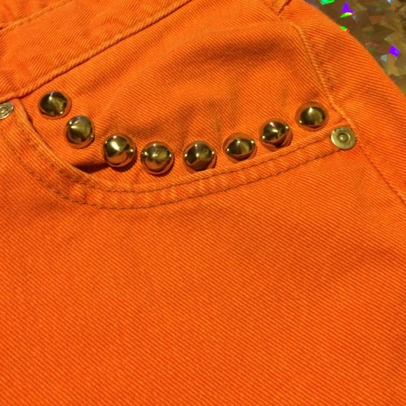 Orange studded Virgin de Guadalupe Cut offs - Picture 2 of 4