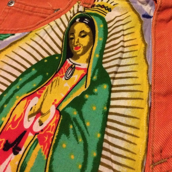 Orange studded Virgin de Guadalupe Cut offs - Picture 3 of 4