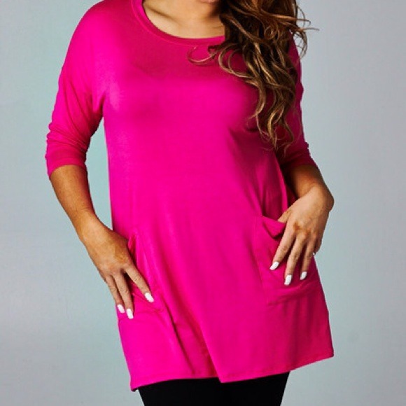Back Button Tunic - plus size 3x - hot pink