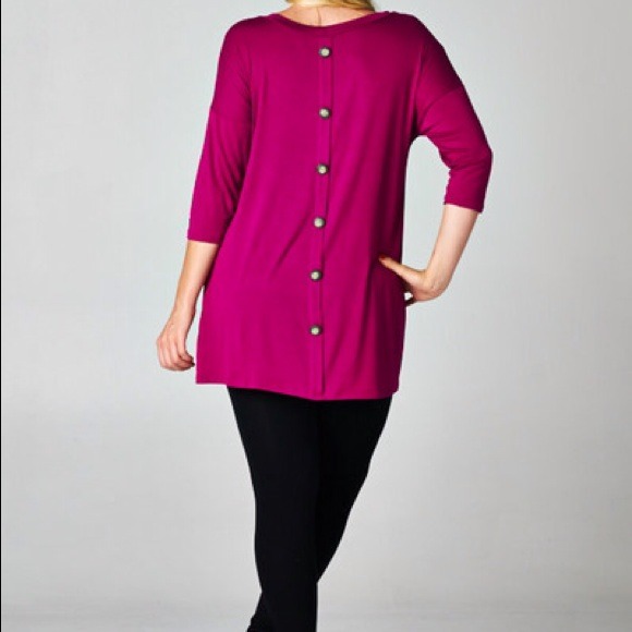 Back button tunic - plum color - plus size 2x