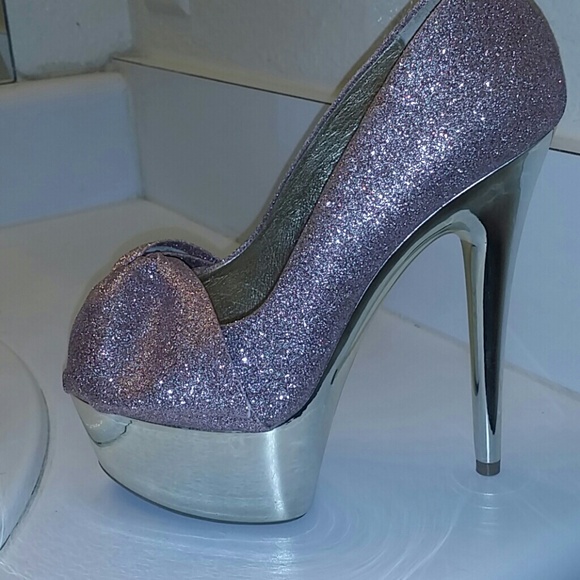 Pink sparkly glitter heels