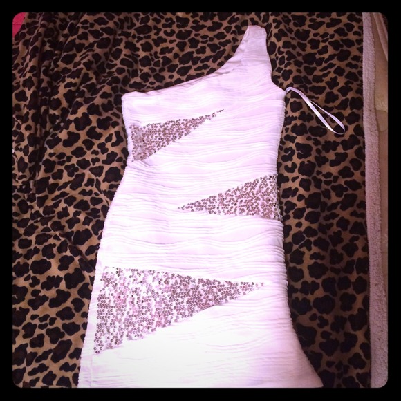 White homecoming dress with silver sequin