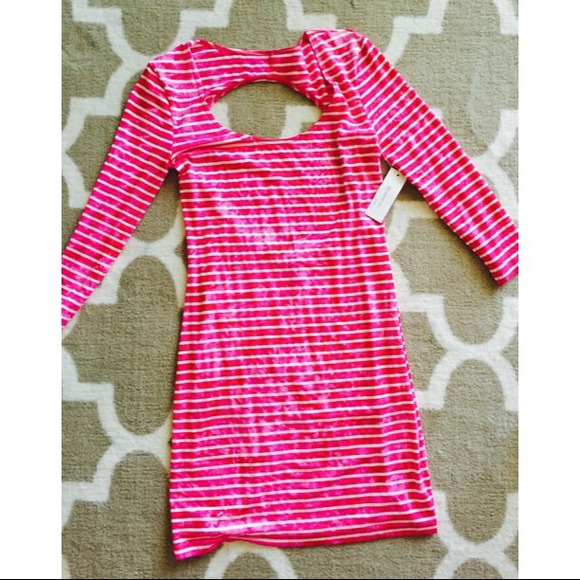 Cut out hot pink striped dress
