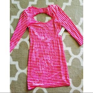 Cut out hot pink striped dress
