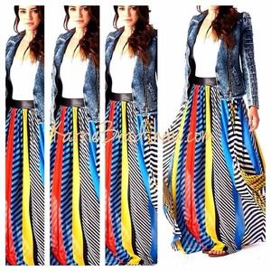 COLORFUL FLOORLENGTH MAXI SKIRT FAUX LEATHER WAIST