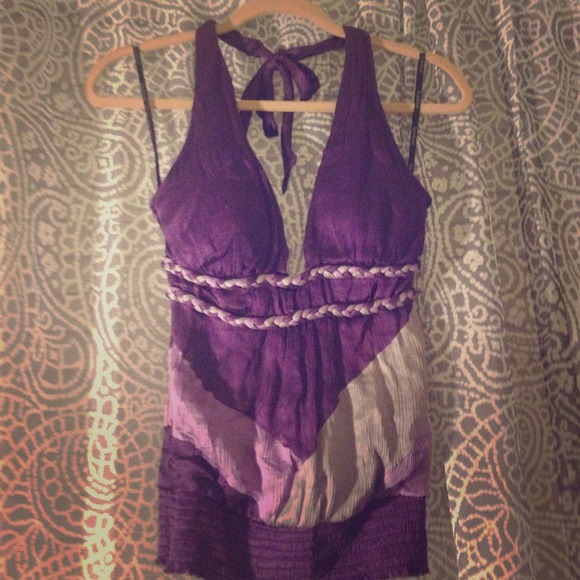 Purple and silver open back halter from Bebe. - Picture 1 of 3