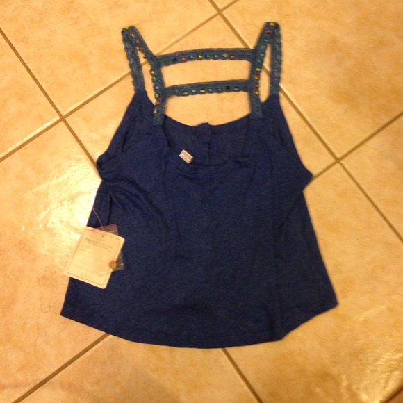 Blue Beaded Button Down Crop Top - Picture 2 of 7