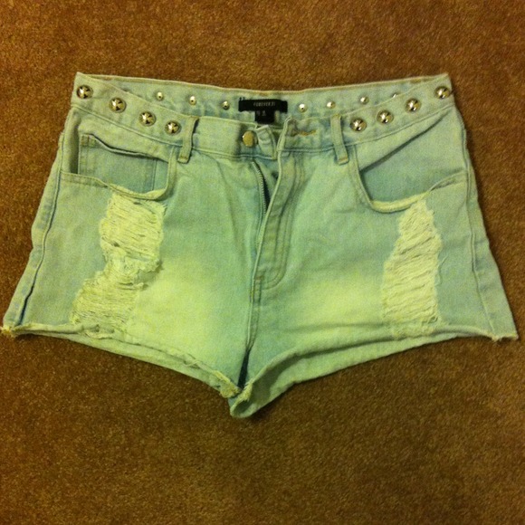 Forever 21 Distressed Denim Shorts with Studs