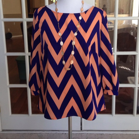 Blue and orange chevron top.