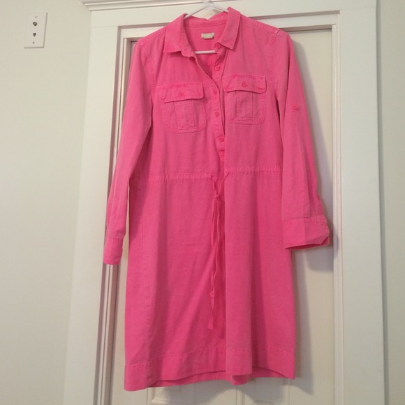 J crew neon pink safari shirt dress