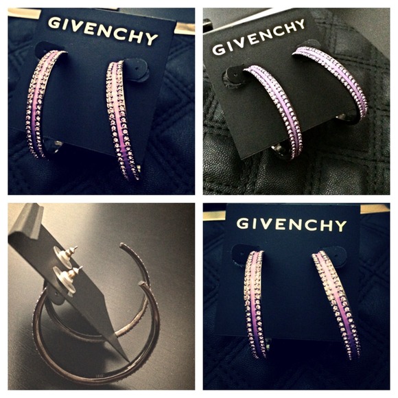 Givenchy Gunmetal & Purple Crystal Hoop Earrings