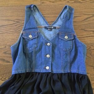 Denim Vest Sheer Maxi Dress - Large