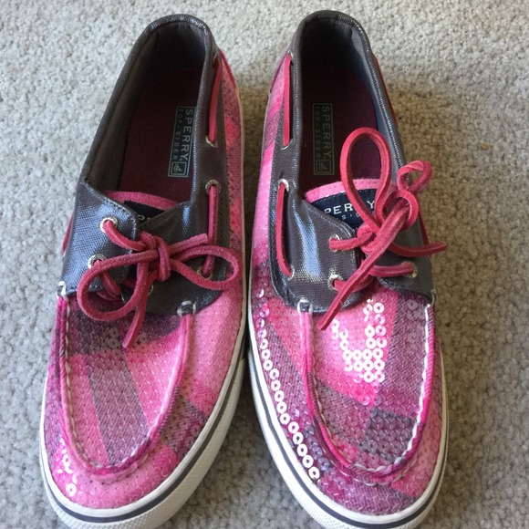 Sperry pink plaid sparkle shoes-