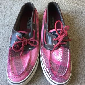 Sperry pink plaid sparkle shoes-