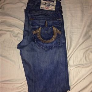 Blue and Burnt Orange True religion jeans
