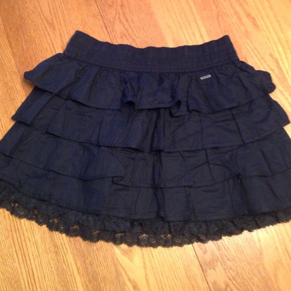 Cotton and Lace Navy Blue Skirt