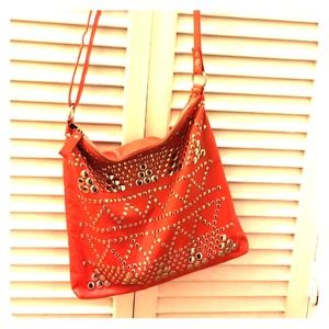 BCBGeneration Orange studded over the shoulder bag