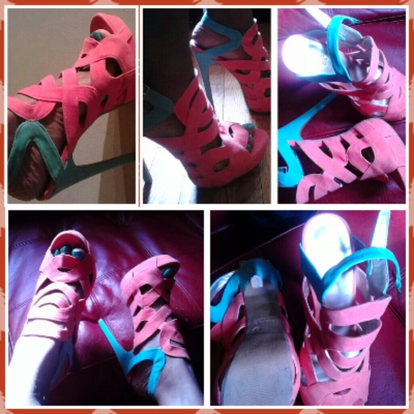 Charlotte Russe Shoes - Coral & turquoise 5" heels