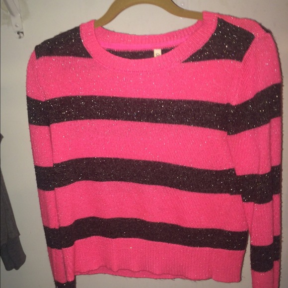 Pink and black striped sparkley sweater - Picture 1 of 2