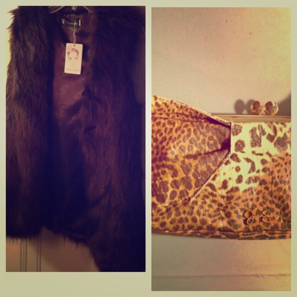 BUNDLE: Jessica Simpson clutch / fur vest
