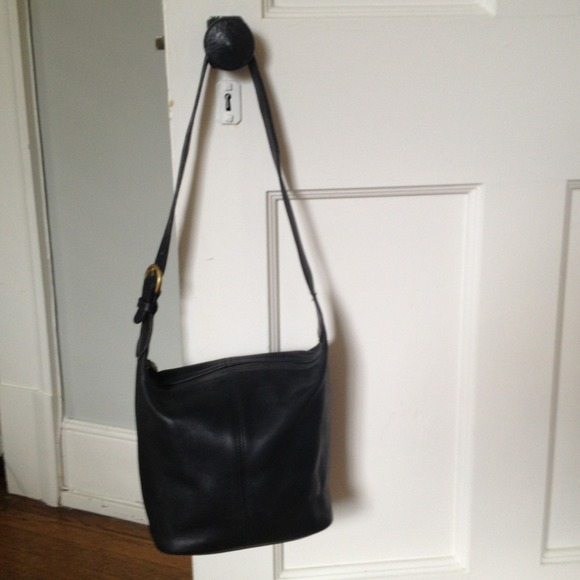Coach black leather mini-bucket bag