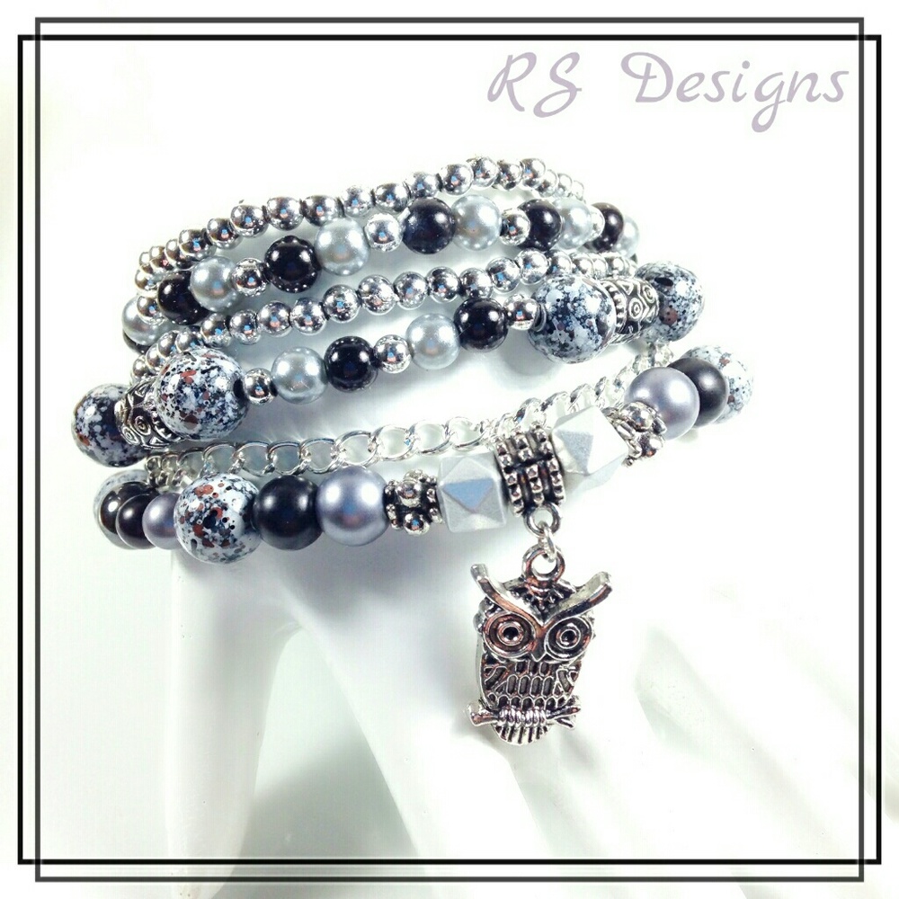 Gray & Black Owl Bracelet Set