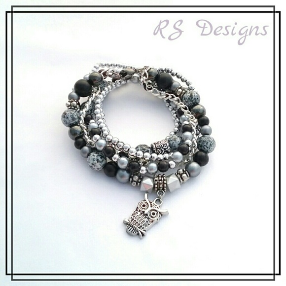 Gray & Black Owl Bracelet Set - Picture 2 of 3