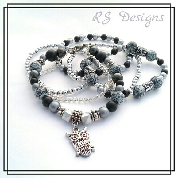 Gray & Black Owl Bracelet Set - Picture 3 of 3