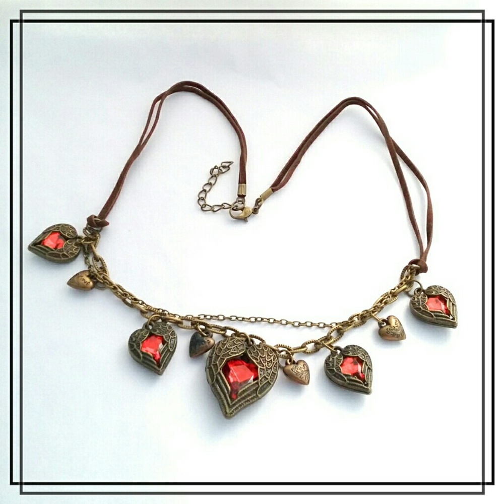 Winged Red Crystal Heart Necklace