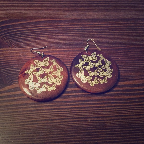 Wooden earrings with butterfly designs