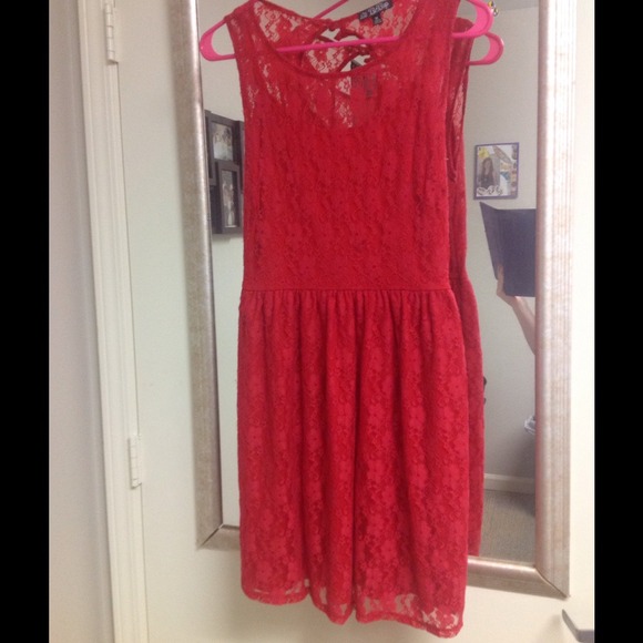 Red lace dress with slip and keyhole back!