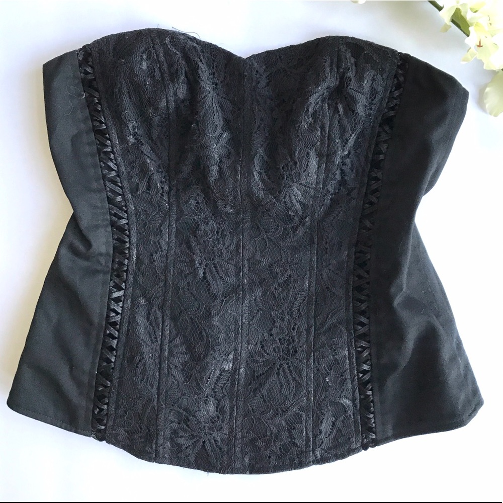 Express black lace strapless top