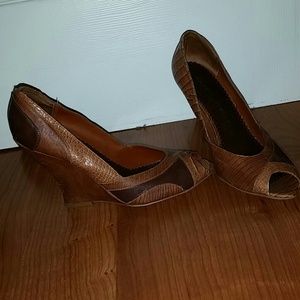 Leather peep toed wedges