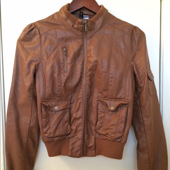 Faux brown leather jacket