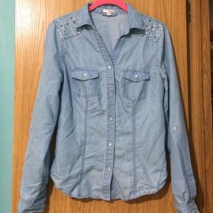 Studded denim button up shirt
